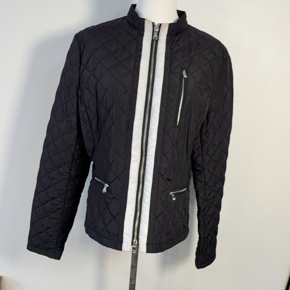 LAUREN RALPH LAUREN Women's Black Quilted Jacket Full Zip Pockets Size XL